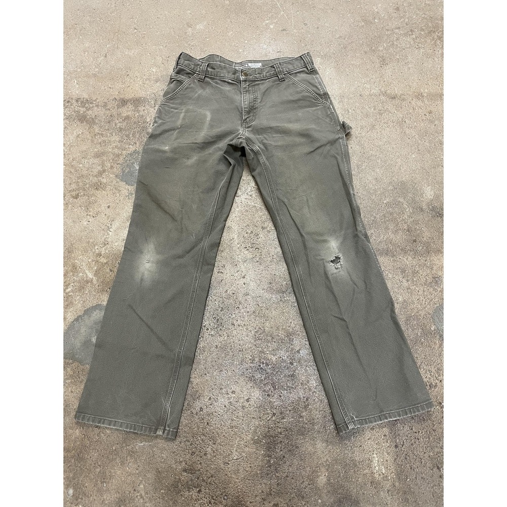 Carhartt Pants Mens 33x32 Green Rugged Flex Relaxed Duck Carpenter‎ BN3279-M